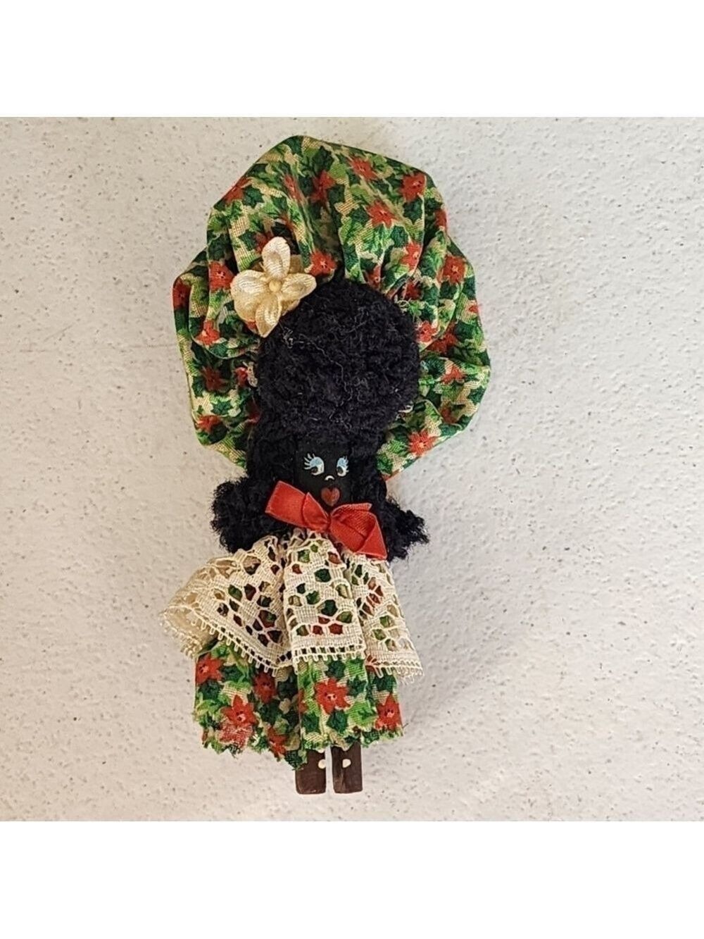 Vintage Black Americana African American clothespin girl figure doll miniature